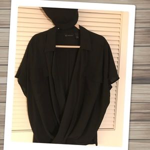 Classy Black Surplice Wrap Short Sleeve Blouse!